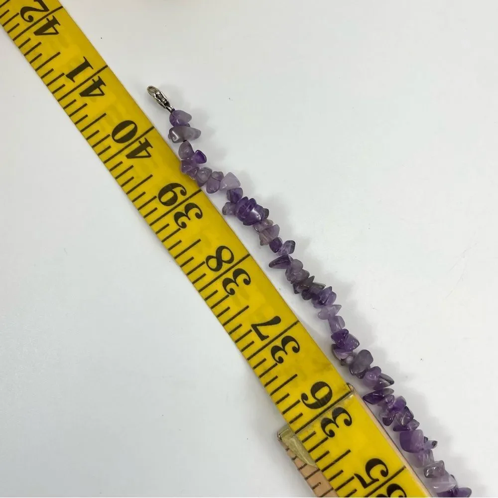 925 Sterling Silver Unsigned Long Amethyst Hematite Single Strand Necklace